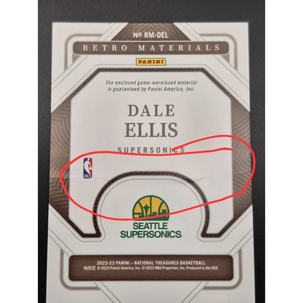 2022 National Treasures Dale Ellis #RM-DEL  Retro‎ Materials /99 Supersonics